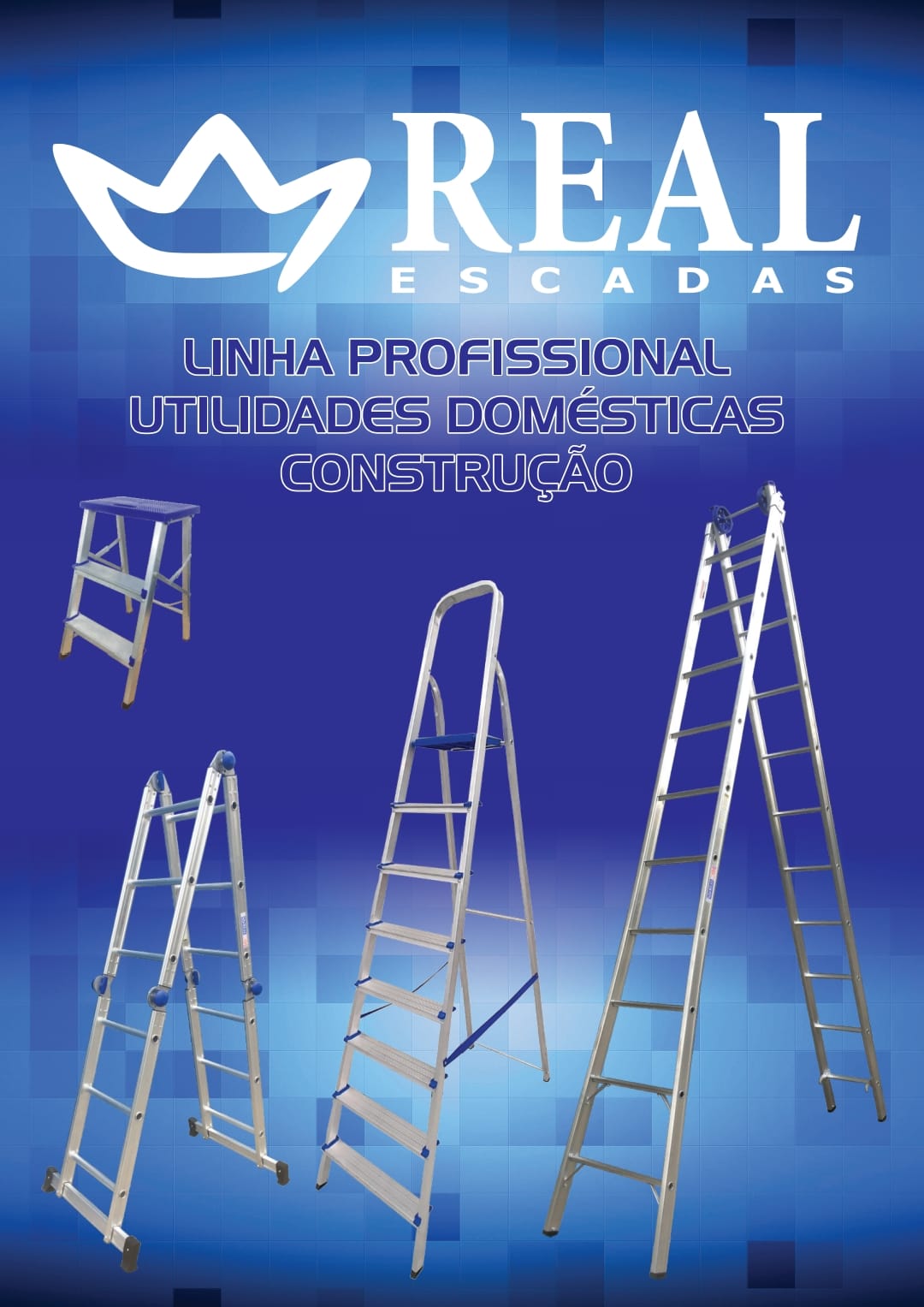 Linha de escadas de alumínio Real Escadas — banqueta, doméstica, articulada e extensível